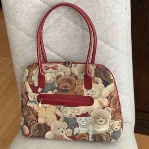 New Teddy Bear Tapestry with leather trimmed bag